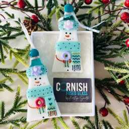 Snowman Fused Glass Christmas Tree Decoration, Cornwall, Cornish - thumbnail 1