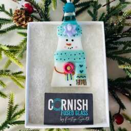 Snowman Fused Glass Christmas Tree Decoration, Cornwall, Cornish - thumbnail 3