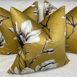 Magnolia Pillow Cover, Lotus By Harlequin Fabric Ochre Floral Cushion Cover Cotton Satin Handmade Sofa Set Bed - thumbnail 4