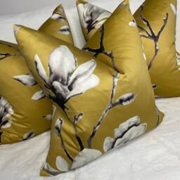 Magnolia Pillow Cover, Lotus By Harlequin Fabric Ochre Floral Cushion Cover Cotton Satin Handmade Sofa Set Bed