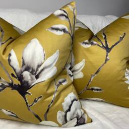 Magnolia Pillow Cover, Lotus By Harlequin Fabric Ochre Floral Cushion Cover Cotton Satin Handmade Sofa Set Bed - thumbnail 2