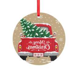 Red Vintage Truck With Christmas Tree Acrylic Ornament - Round Holiday - thumbnail 2