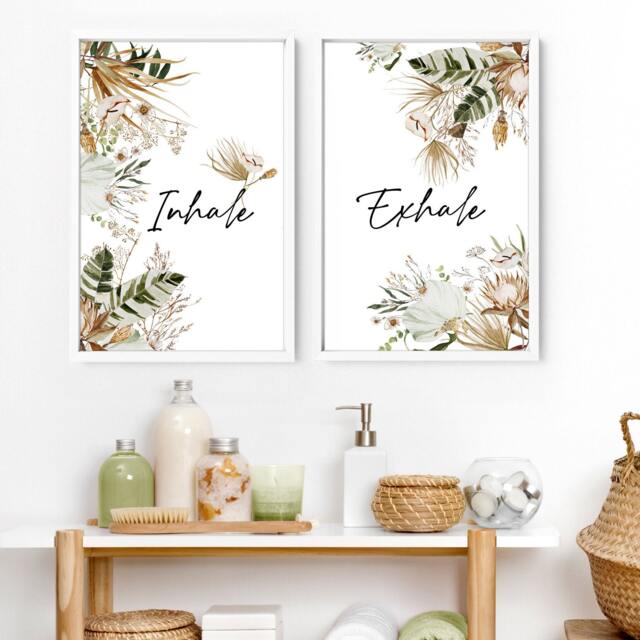 Trendy Bohemian Framed Set Of 2 Wall Art Prints For Home Decor Bathroom, Boho Relaxation Earth Tone Lakehouse Toilet Decor - image 1