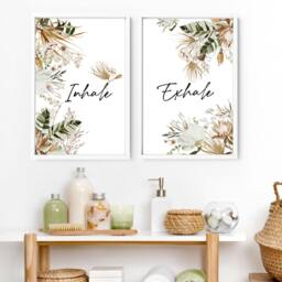 Trendy Bohemian Framed Set Of 2 Wall Art Prints For Home Decor Bathroom, Boho Relaxation Earth Tone Lakehouse Toilet Decor