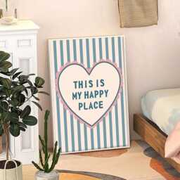 This Is My Happy Place Art Canvas Poster, Trendy Wall Art, Blue Love Heart Aesthetic Decor, Retro Home Printed Gift - thumbnail 3