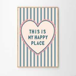 This Is My Happy Place Art Canvas Poster, Trendy Wall Art, Blue Love Heart Aesthetic Decor, Retro Home Printed Gift - thumbnail 2