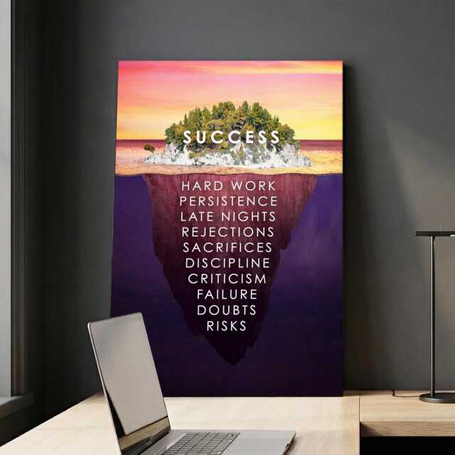 Success List Island Quotes Hustle Motivational Inspirational, Framed Canvas Wall Art Poster Print, Home Office & Room Decor, Gift Idea - image 1