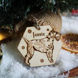 Schnauzer Personalised Wooden Bauble Ornament Dog Name Breed Gift Quirky Rustic Laser Wood Burned Ornate Lover Pet Decoration - thumbnail 2