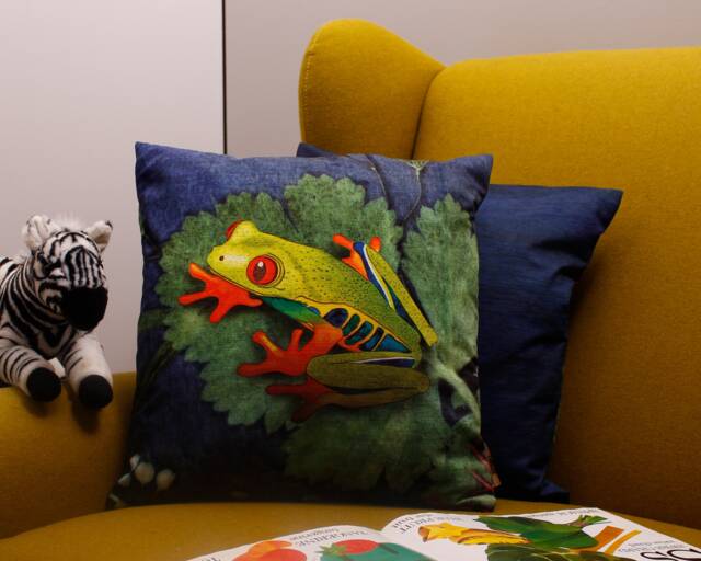 Handmade Velvet Frog Sofa Pillow - Green Interior Cushion Animal Print Perfect Home Decor Exotic Design - image 1