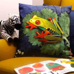 Handmade Velvet Frog Sofa Pillow - Green Interior Cushion Animal Print Perfect Home Decor Exotic Design - thumbnail 2