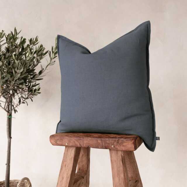 Handmade Charcoal Linen Pillow Cover, Flange Edge, Natural Home Decor - image 1