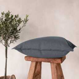 Handmade Charcoal Linen Pillow Cover, Flange Edge, Natural Home Decor - thumbnail 2