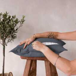 Handmade Charcoal Linen Pillow Cover, Flange Edge, Natural Home Decor - thumbnail 3