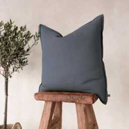 Handmade Charcoal Linen Pillow Cover, Flange Edge, Natural Home Decor
