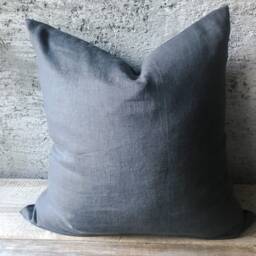 Stonewashed Linen Pillow Case in Stylish Charcoal Gray/Softened Throw Pillow/Decorative Case/Decorative Dark Gray - thumbnail 2
