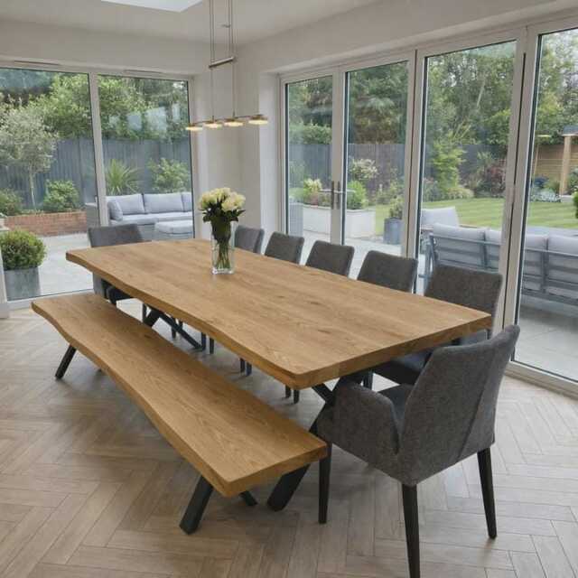 Firsby Live Edge Solid Oak Dining Table Steel Leg - image 1