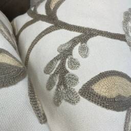 Decorative Cushion Cover - Beautiful Embroidered Designer Fabric Natural Colours Floral Double Sided Worldwide Shipping - thumbnail 2
