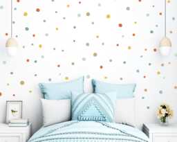 Pack Of 140 Pastel Polka Dot Wall Stickers, Hand Drawn Nursery Decals, Muted Rainbow Kids Decor
