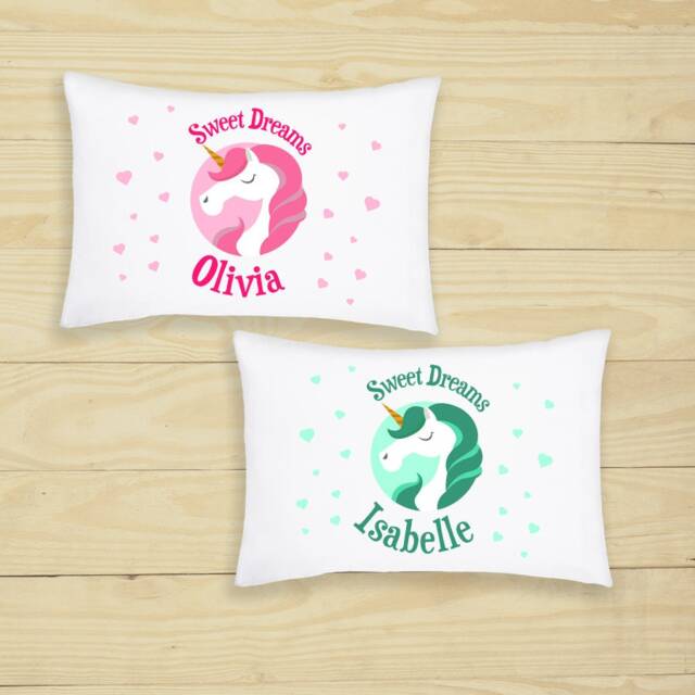 Customised Unicorn Rainbow Kids Pillow Case With 6 Colour Option Personalised Gifts For Bedroom, Home Decor & Birthday Decoration Girls - image 1