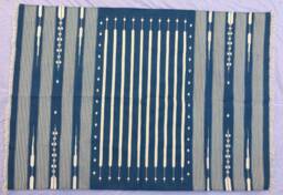 8x5 Indigo & White Stripes Cotton Rug Dhurrie - Pure & Flat Weave - thumbnail 1