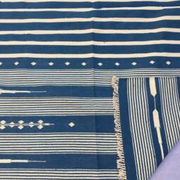 8x5 Indigo & White Stripes Cotton Rug Dhurrie - Pure & Flat Weave - thumbnail 3