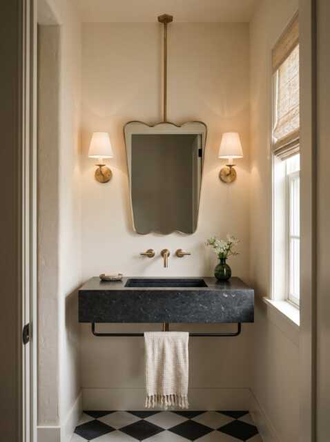 Organic Ceiling Mounted Mirror - Modern Gold Brass Bathroom Mirrors - image 1