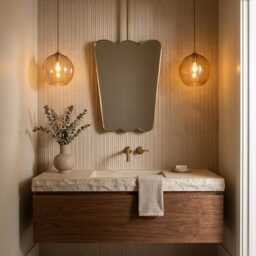Organic Ceiling Mounted Mirror - Modern Gold Brass Bathroom Mirrors - thumbnail 3