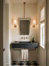 Organic Ceiling Mounted Mirror - Modern Gold Brass Bathroom Mirrors - thumbnail 1