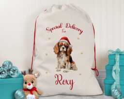 Personalised Cavalier King Charles Spaniel Large Christmas Sack Drawstring Bag For Xmas Presents Eve Box Decoration Dogs Xs083 - thumbnail 1