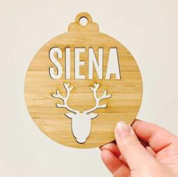 Personalised Christmas Tree Bauble With Your Name On It - Custom Reindeer Theme #3 Xmas Gift Presents
