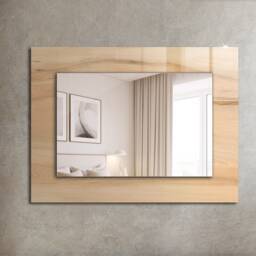 Wooden Board Texture Mirror, Rectangular Mirror With Frame, Beige Wall Printed Decorative Bathroom