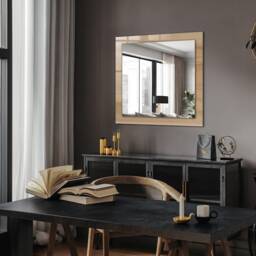 Wooden Board Texture Mirror, Rectangular Mirror With Frame, Beige Wall Printed Decorative Bathroom - thumbnail 2