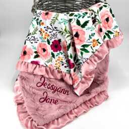 Personalized Floral Baby Girl Blanket Newborn Gift Custom Baby Shower Present First Birthday Embroidered Sprinkle