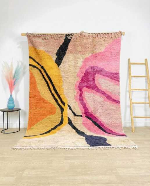 Pink Modern Abstract Art Rug, Bold Moroccan Wool Custom Geometric Berber Carpet, Large Area Shag Eclectic Home Decor - image 1
