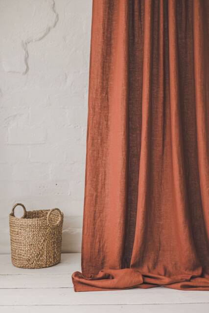 Burnt Orange Heavyweight Linen Curtain, Rod Pocket Heavy Curtain Panel in Various Colors, Custom Size Softened Curtain - image 1