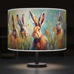 Hare in Grass Lampshade - Handmade Drum Pendant Light Rabbit Wildlife Ceiling Shade For Country Or Cottage Decor