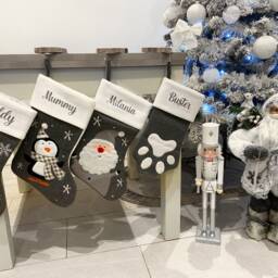 Personalised Christmas Stocking - Eve Matching Family Grey Stocking Pet Santa Reindeer Snowman Penguin - thumbnail 2