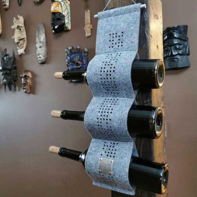 Gray Felt Hanging Wine Rack Personalized Wall Bottle Holder - image 1