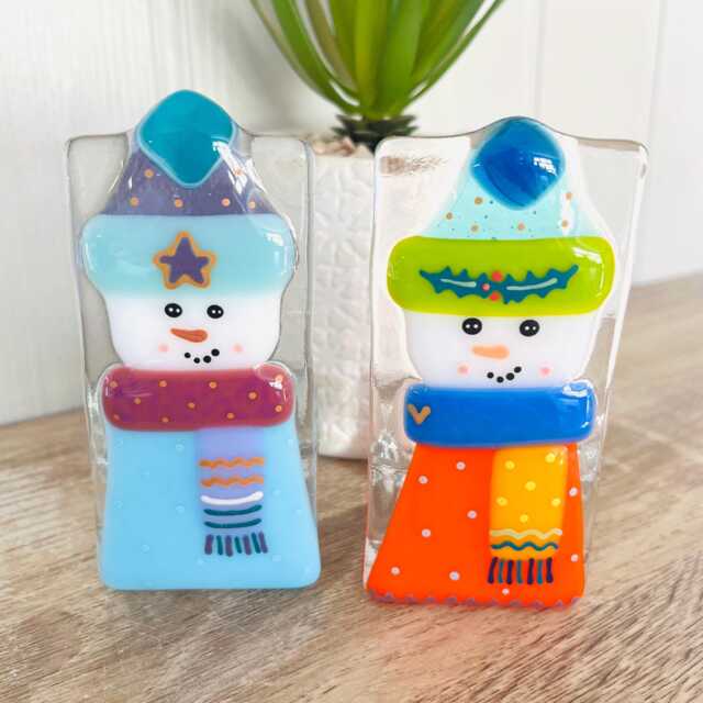 Cute Snowman Fused Glass Candle Holder Ornament, Fused Glass Christmas Decoration, Cornish Glass, Cornwall - image 1