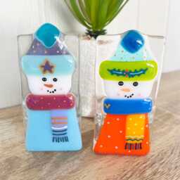 Cute Snowman Fused Glass Candle Holder Ornament, Fused Glass Christmas Decoration, Cornish Glass, Cornwall - thumbnail 1