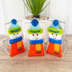 Cute Snowman Fused Glass Candle Holder Ornament, Fused Glass Christmas Decoration, Cornish Glass, Cornwall - thumbnail 2