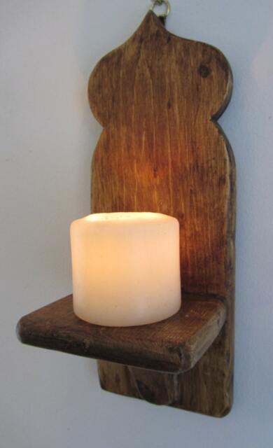 Moroccan Design Reclaimed Pallet Wood Wall Sconce Led Candle Holder - image 1