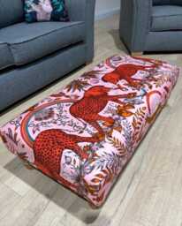 Pink Animal Print Footstool Pouffe - Memory Foam Ottoman Bench - thumbnail 1