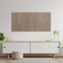 Mountain With Lines Panel Set Of 2-3 Wood Wall Art Decor Wooden Nursery Sign Picture Living Room - thumbnail 2