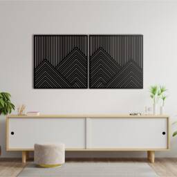 Mountain With Lines Panel Set Of 2-3 Wood Wall Art Decor Wooden Nursery Sign Picture Living Room - thumbnail 3