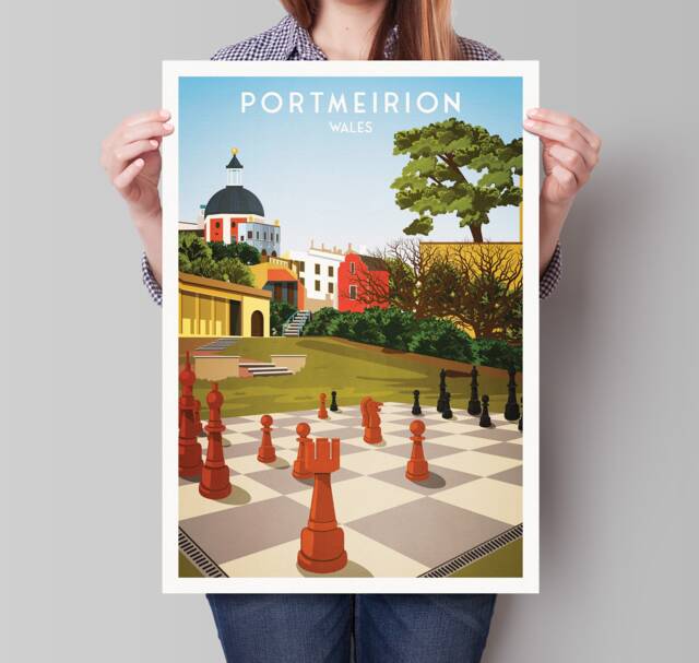 Portmeirion Print - Gwynedd North Wales, Seaside Poster, Welsh Travel Wall Art Illustration, Village - image 1