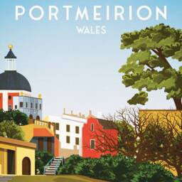 Portmeirion Print - Gwynedd North Wales, Seaside Poster, Welsh Travel Wall Art Illustration, Village - thumbnail 3