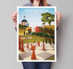 Portmeirion Print - Gwynedd North Wales, Seaside Poster, Welsh Travel Wall Art Illustration, Village - thumbnail 1
