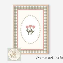 Set Of 3 Gingham Pink & Green Cherry Wildflower Prints - Prints Only - thumbnail 2