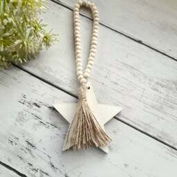 Beaded Wooden Hanging Star Decoration - The Home & Hearts Shop Rustic Shabby Wedding Gift Christmas Decor - thumbnail 3